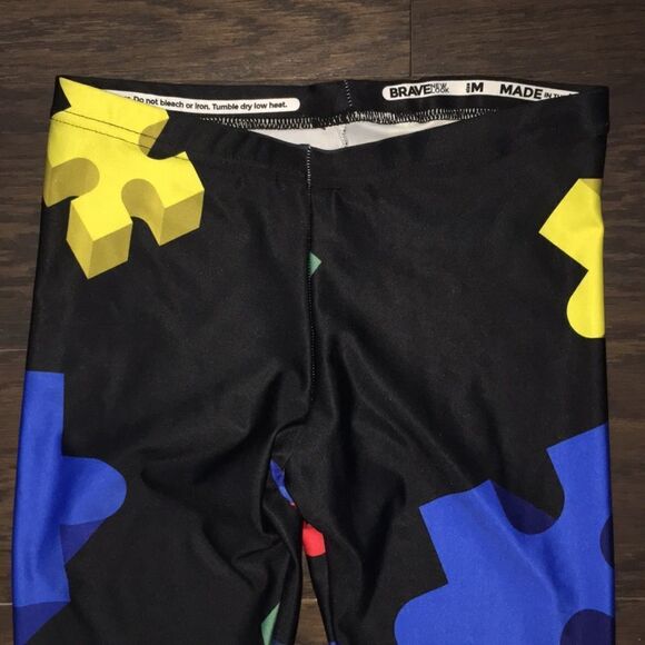 Womens Lets Fight Autism Puzzle pieces rainbow Leggings Tight yoga stretch Pants - Picture 3 of 5